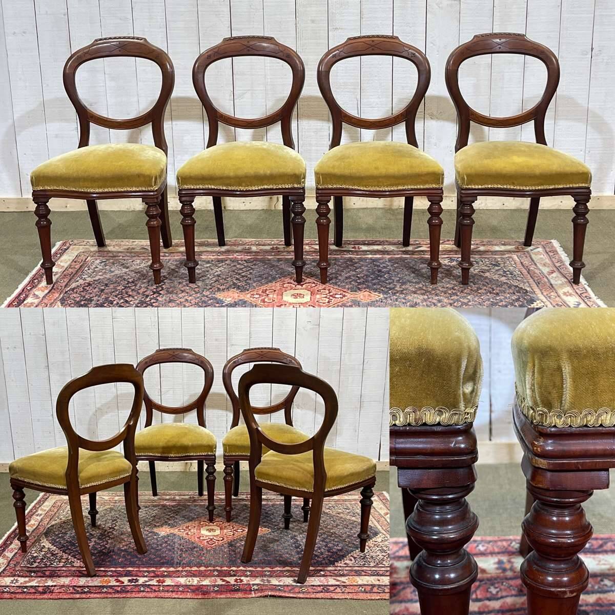 Set of 4 Victorian English chairs, 19th century, in mahogany