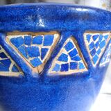 Blue ceramic planter with mosaic frieze