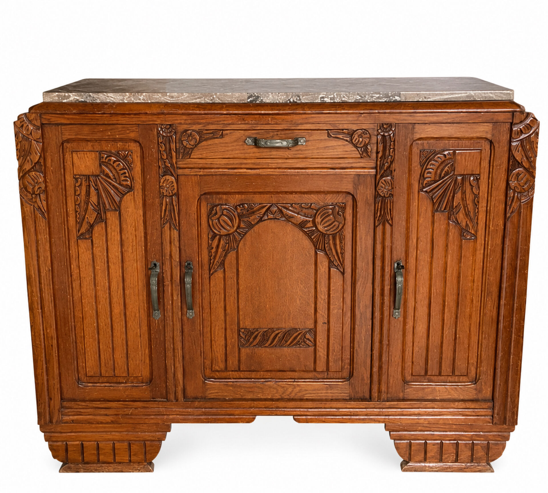 Art Deco buffet from the 1930s, solid wood, marble top, removable mirror.