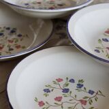 6 vintage porcelain Moulin des Loups soup plates with lilac floral pattern