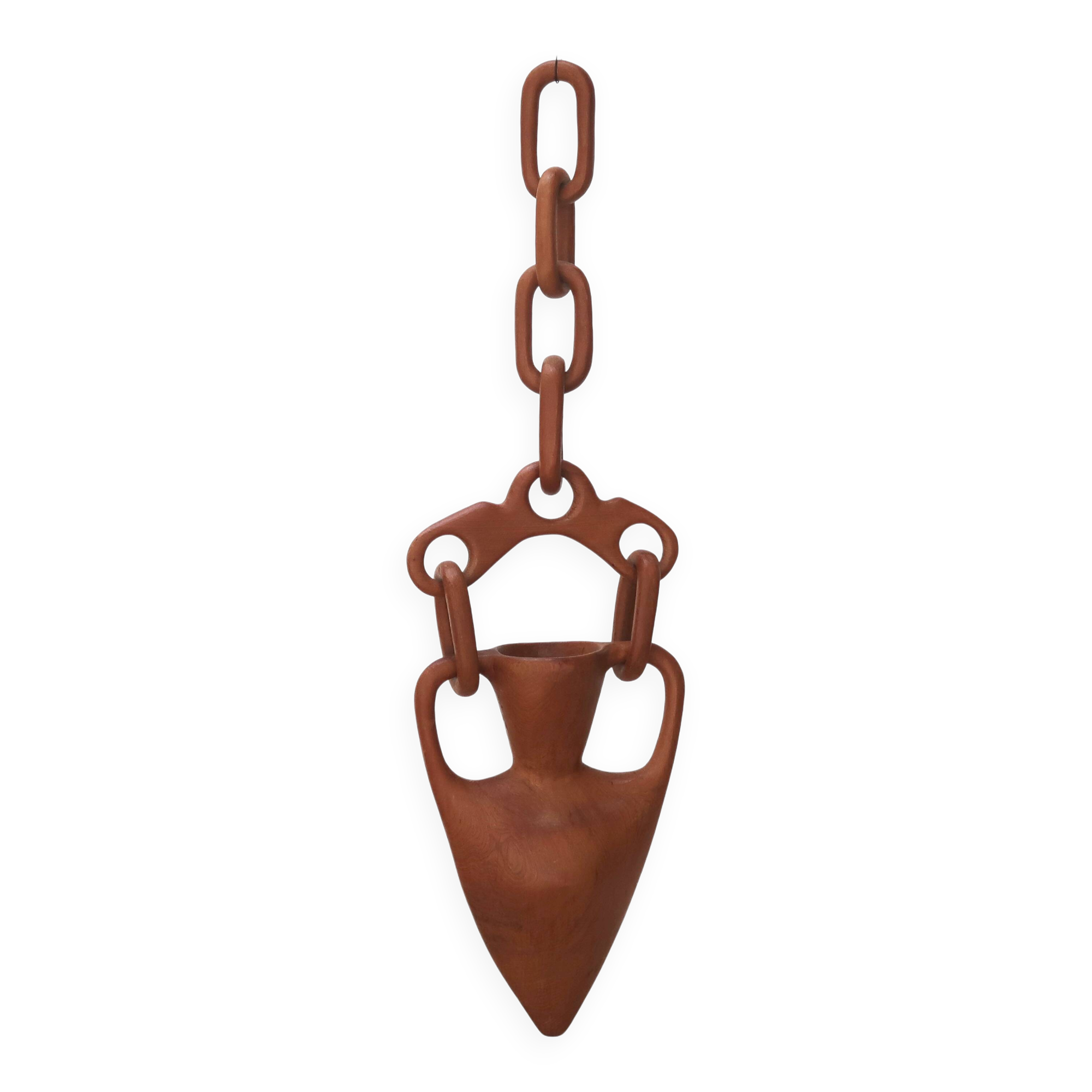 Hanging wooden amphora vase, 70s bohemian decor.