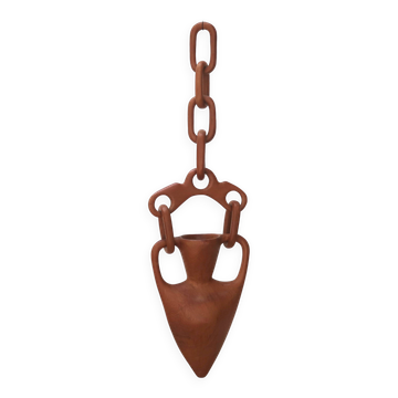 Hanging wooden amphora vase, 70s bohemian decor.