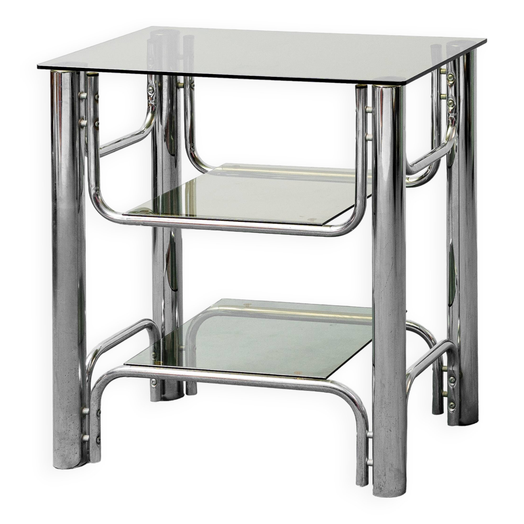 1970s vintage metal smoked glass vintage modern antique tv stand table