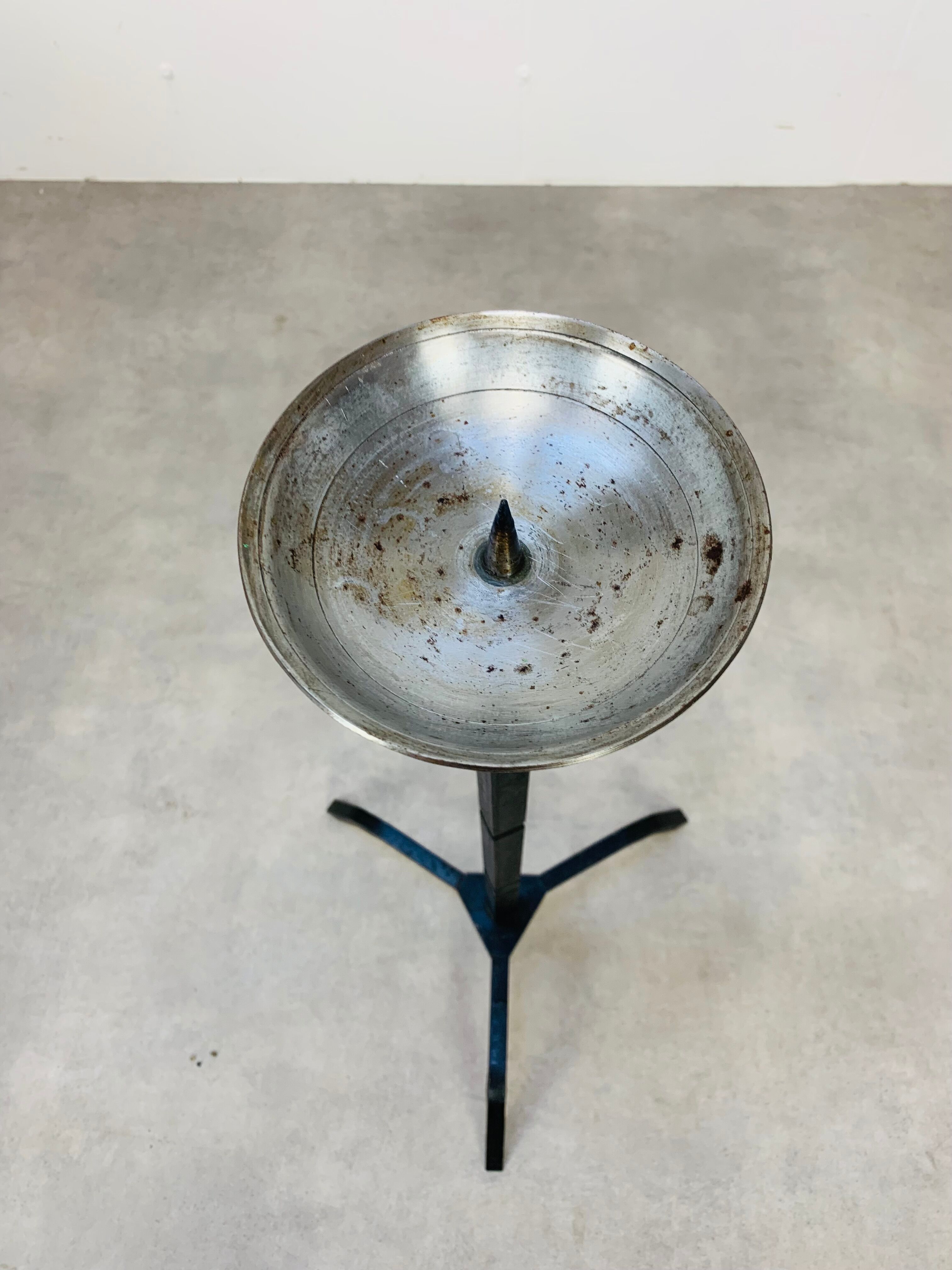 Bougeoir pique cierge brutaliste fer forgé 69 cm