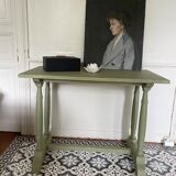 Patinated green baluster table