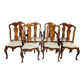 Set of two armchairs and six chairs. Marquetry with precious wood species.