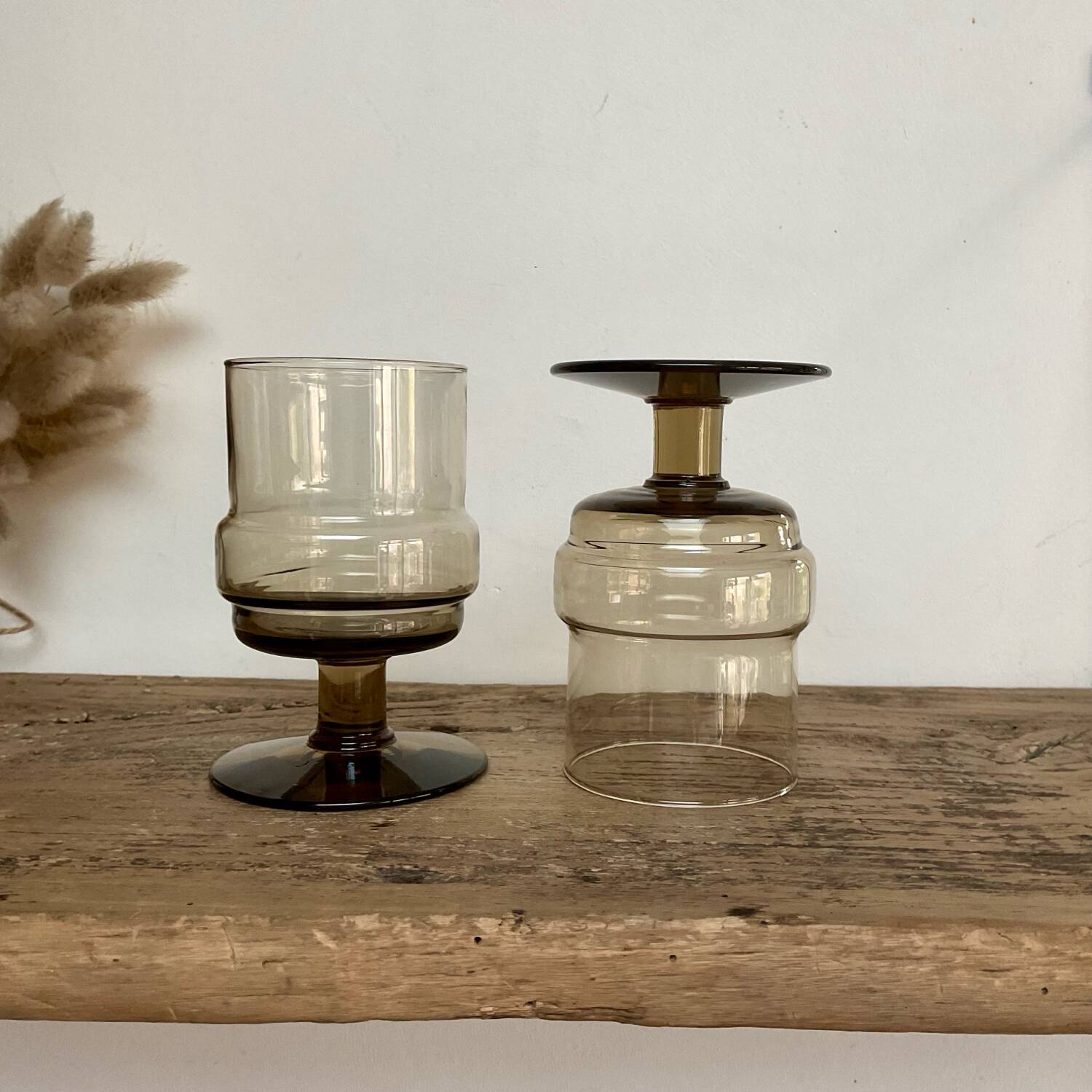 5 vintage glasses in smoked glass