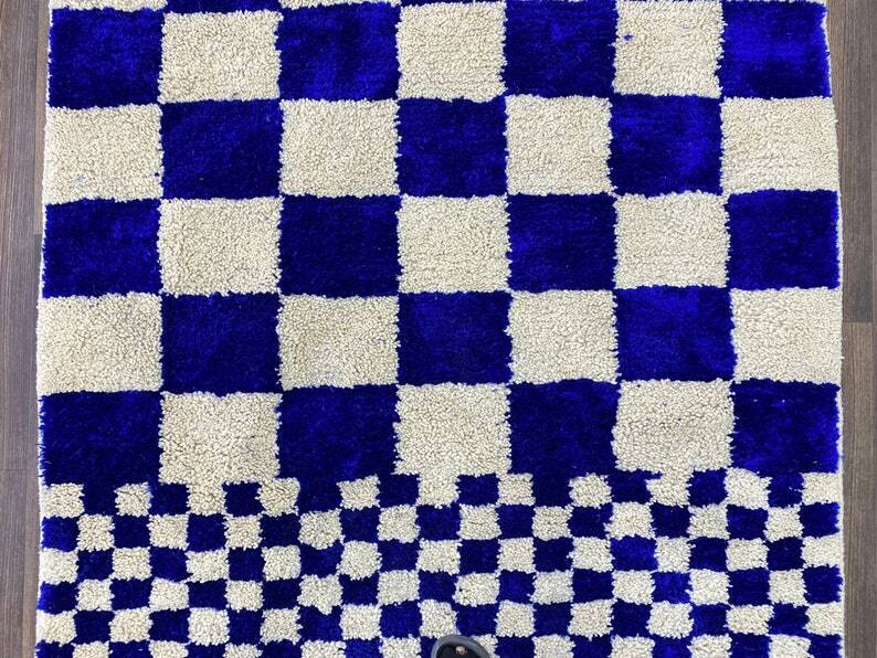 Traditional handmade blue white Berber rug 250cmx150cm