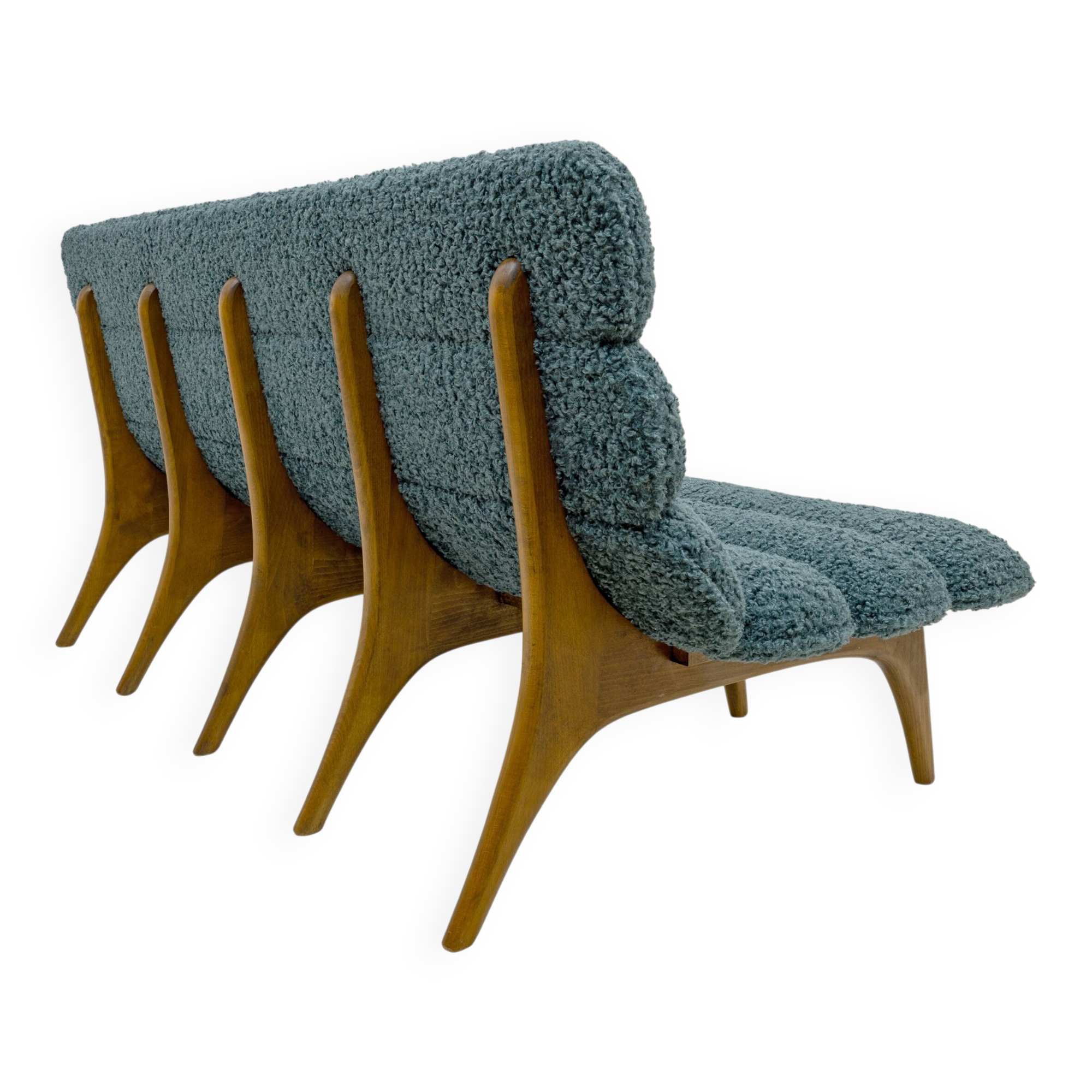 Adrian Pearsall Style Italin Modern Bouclè and Walnut Sofa