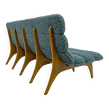 Adrian Pearsall Style Italin Modern Bouclè and Walnut Sofa