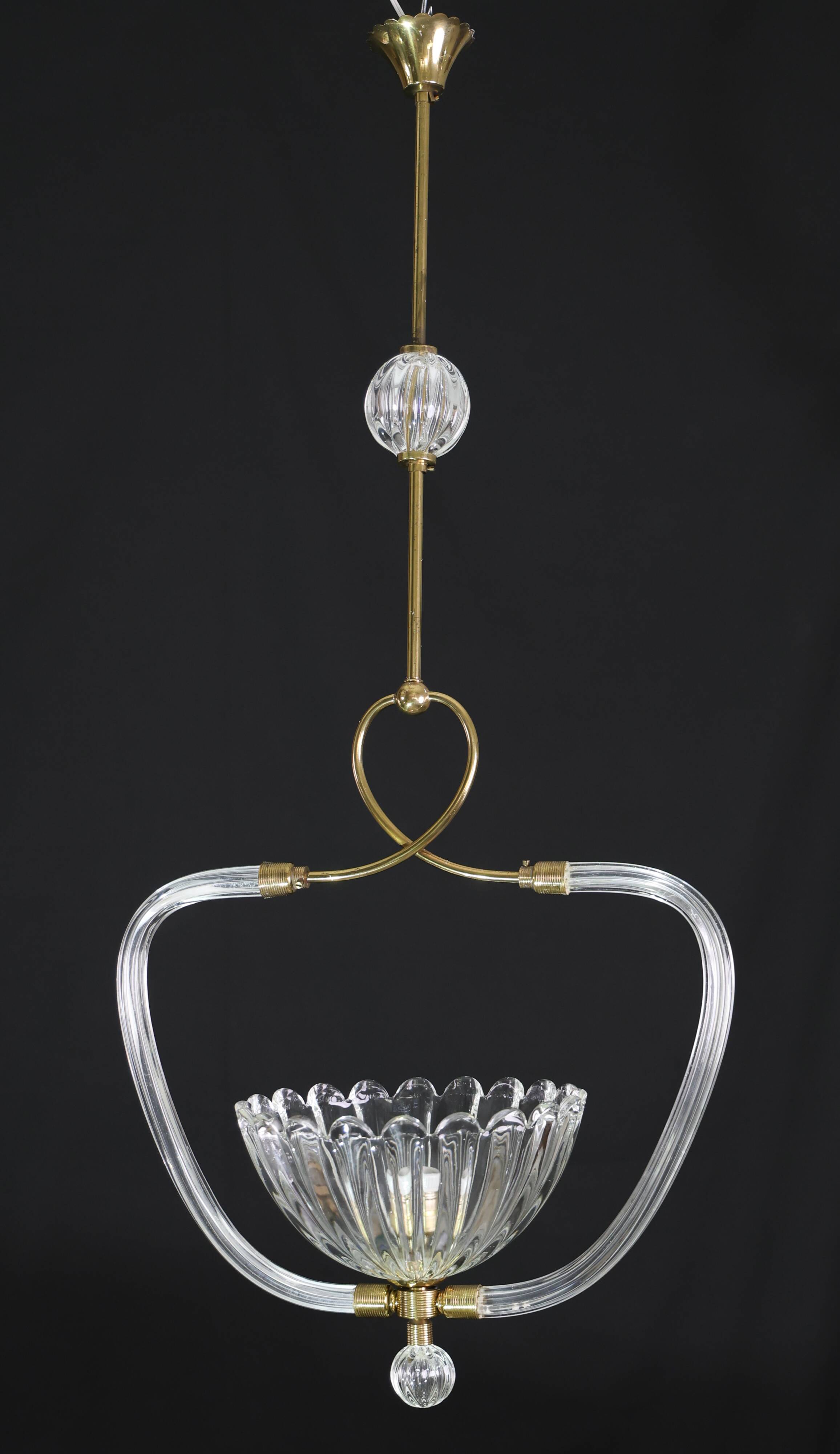 Amazing Art Decò Murano Glass Pendant Chandelier by Ercole Barovier, 1940s
