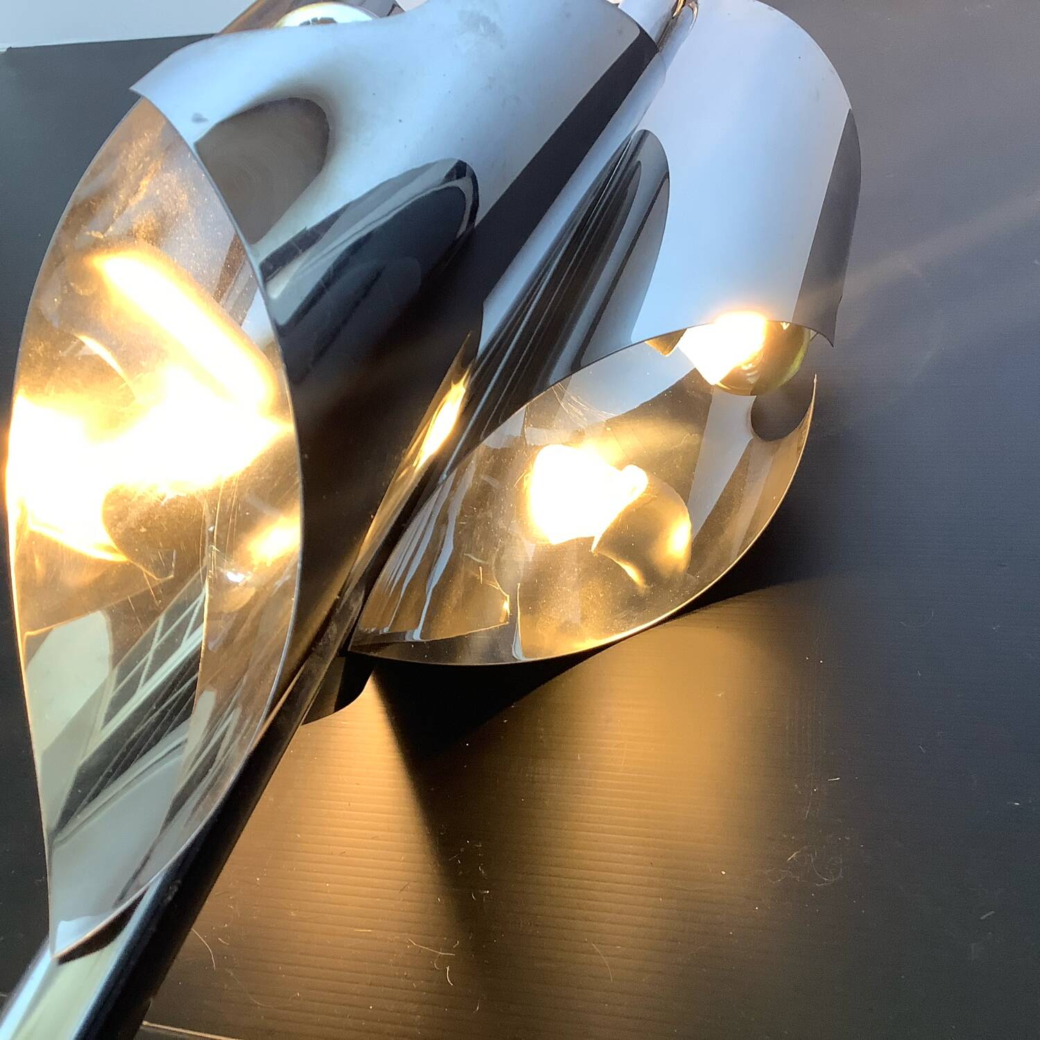 Large Chrome Lamp 3 Lights Space Age Italy 70's Dlg Reggiani
