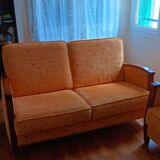 Ensemble de 3 canapés + grand tapis | Bois + tissu rembourré