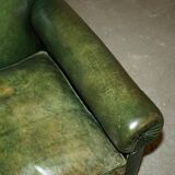 Victorian leather canapé, shield armrests, stamped Maple & Co.