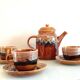 Hawaiian decor coffee service from the Sarreguemines faience factories / vintage 60s-70s