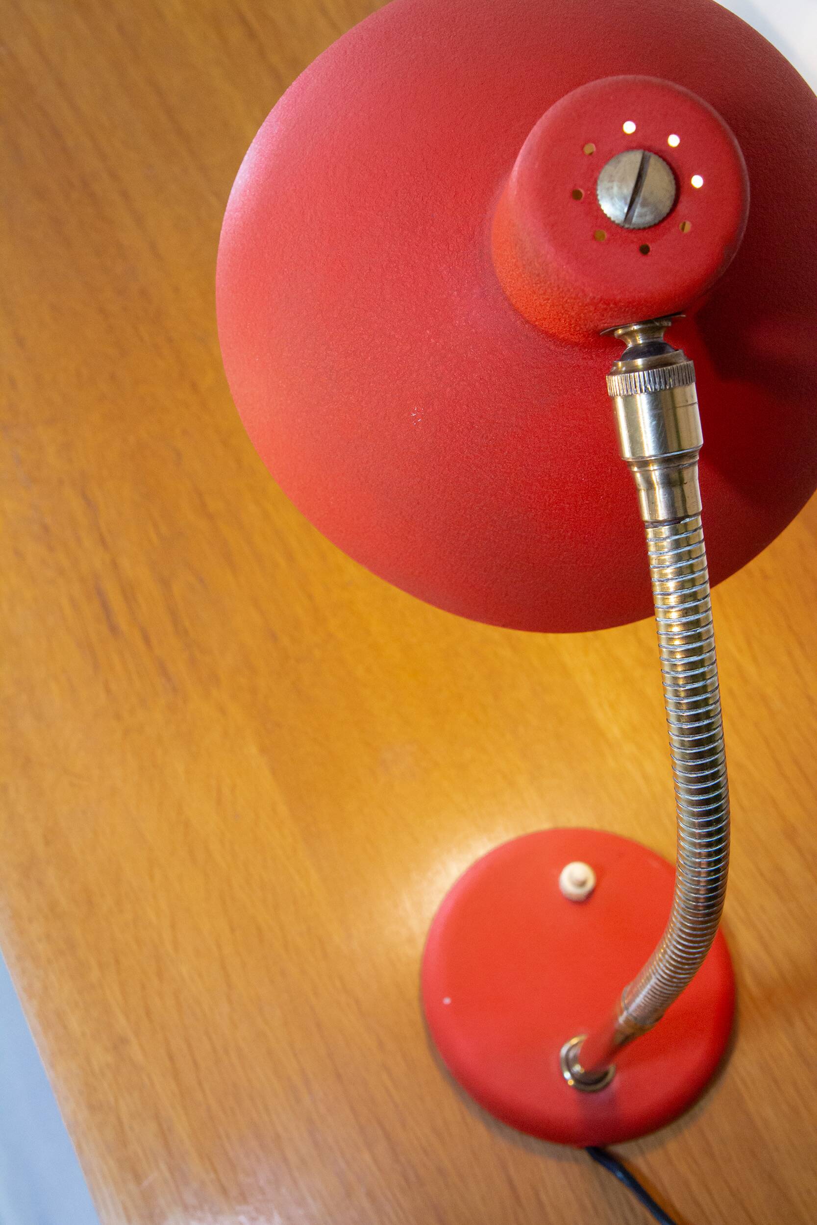 50s lamp, brass and granite red