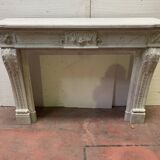 Louis XVI style fireplace in white Carrara marble, 19th century