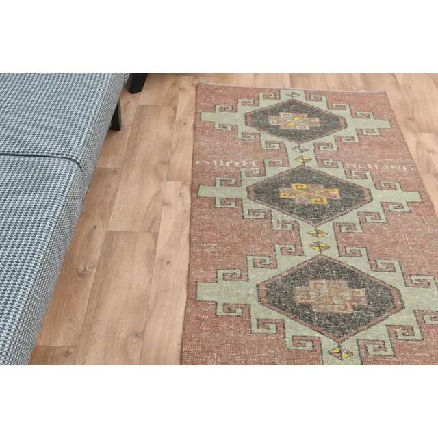 1970s Turkish Oushak Handmade Wool Cotton Orange Runner Rug 84x306