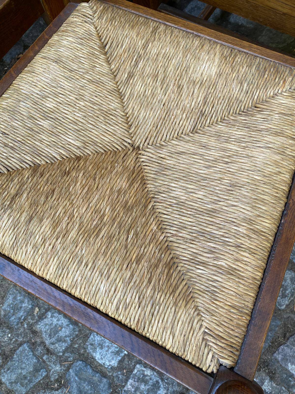 4 chaises à manger bois massif et paille 1960