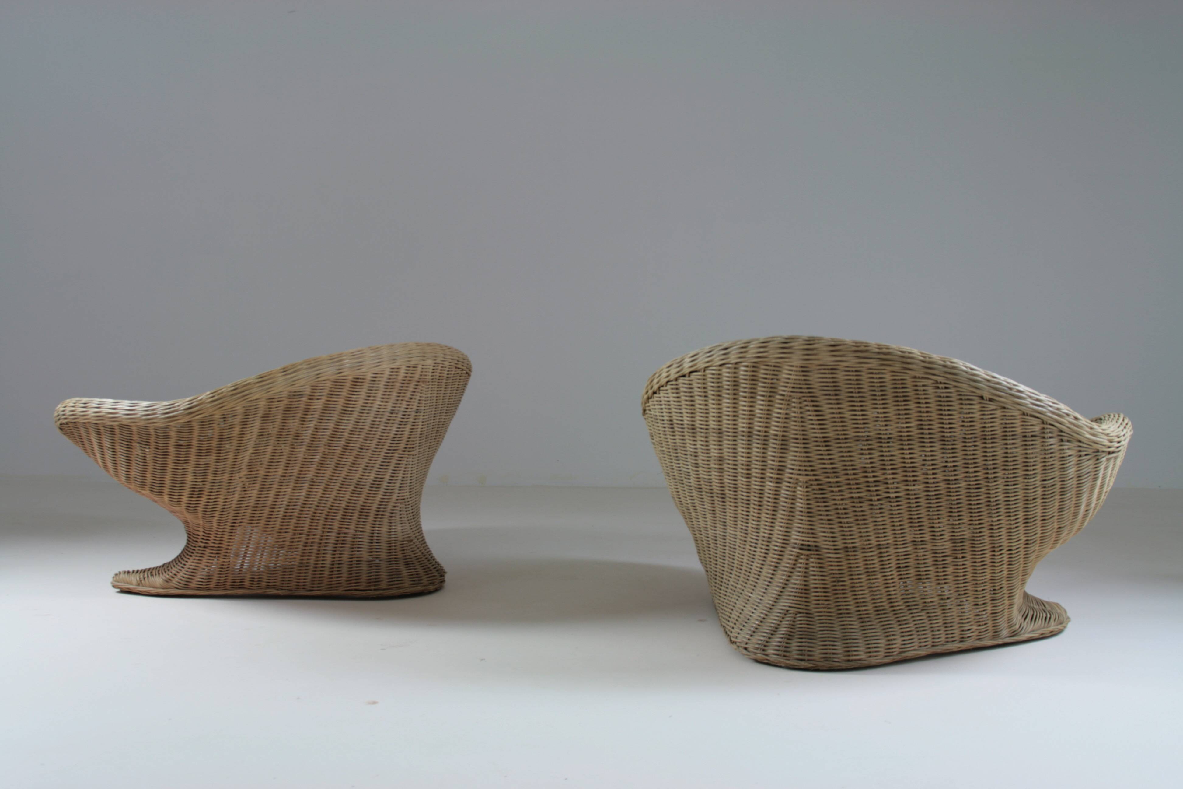 Paire de fauteuils lotus en rotin, 1970s
