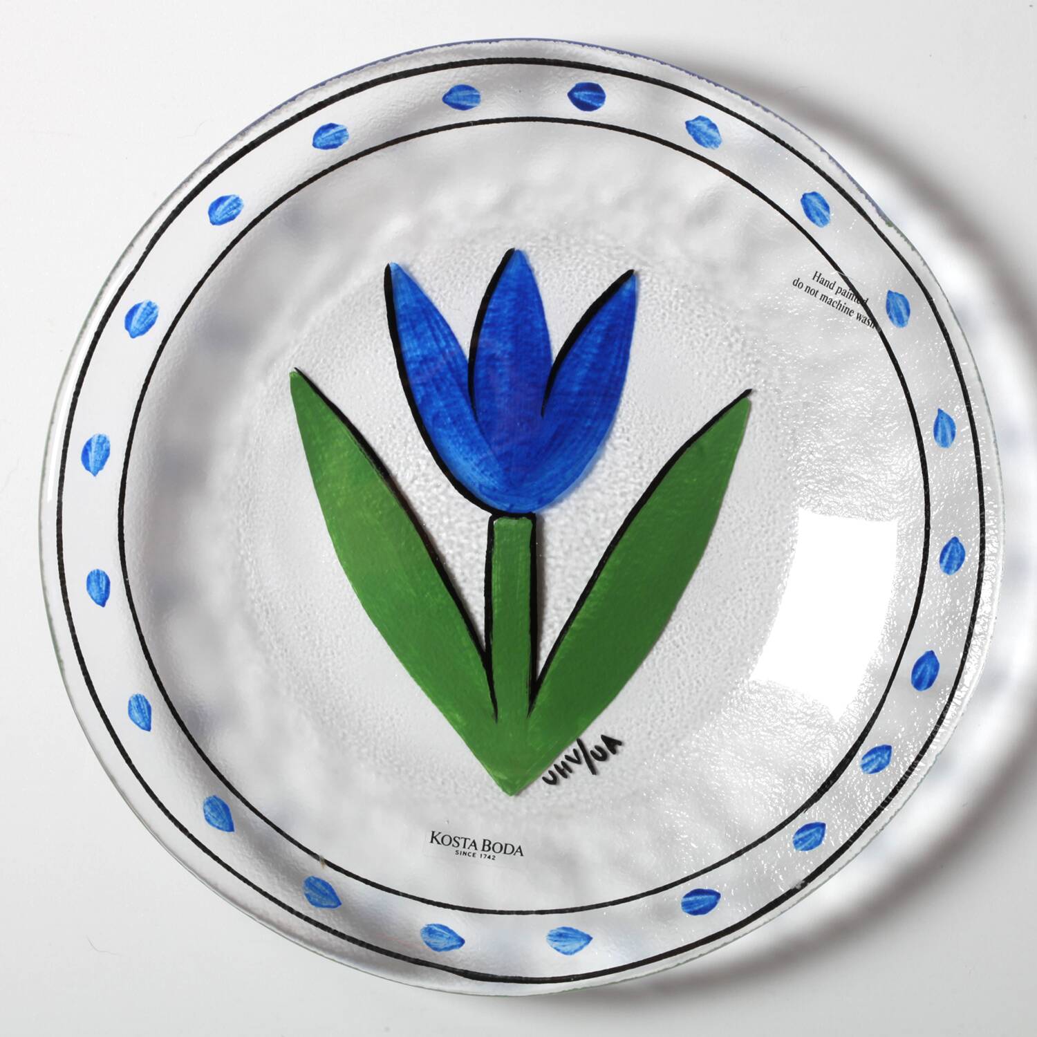 Assiette en verre Kosta Boda : Vintage Blue Tulip Design par Ulrica Hydman Vallien