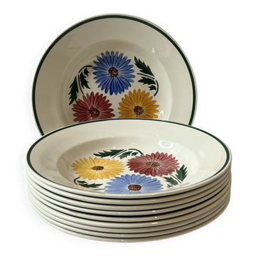 Lot de 10 assiettes creuses Chalons Digoin Sarreguemines décor floral