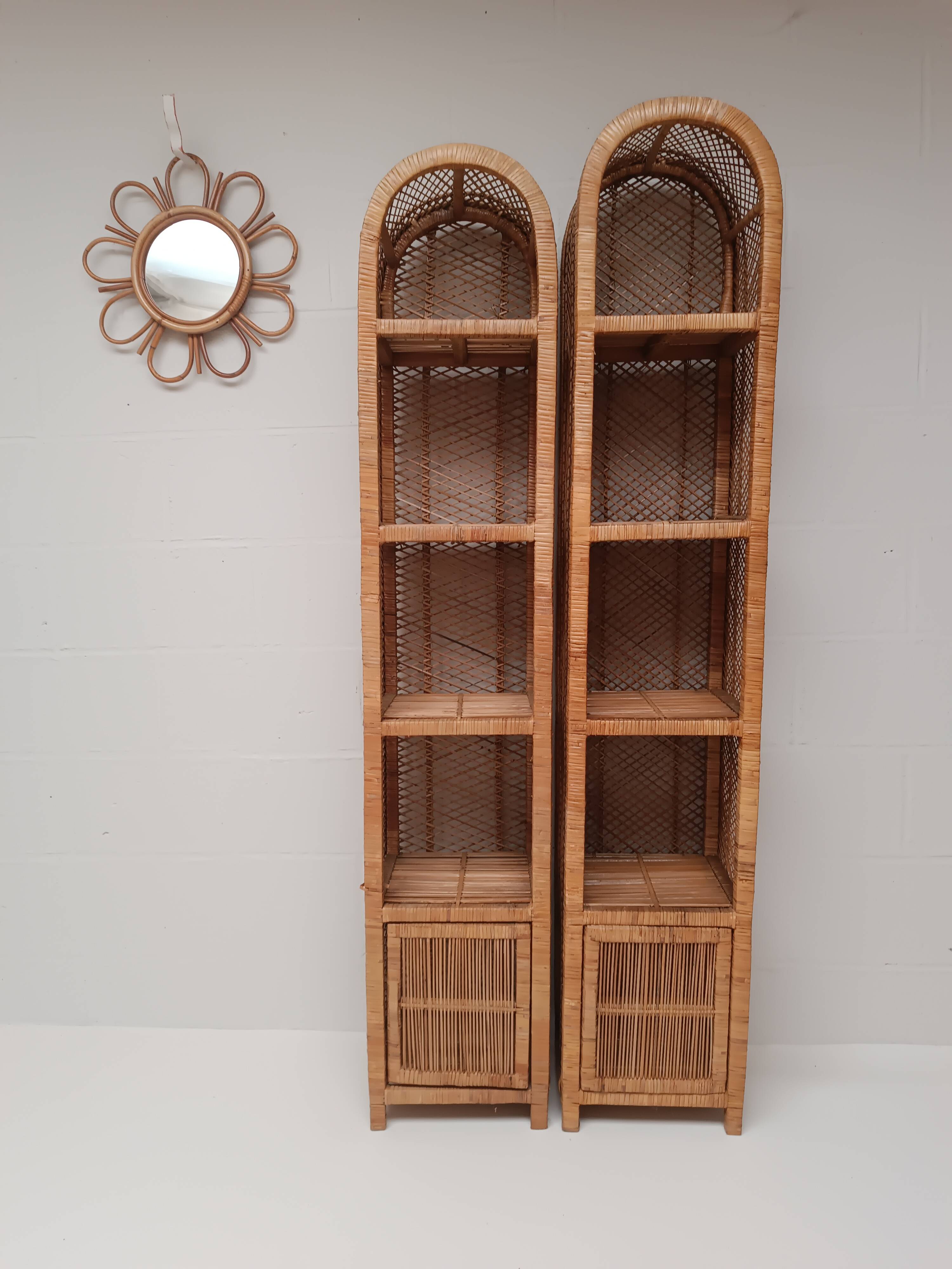 Pair of slim rattan shelves