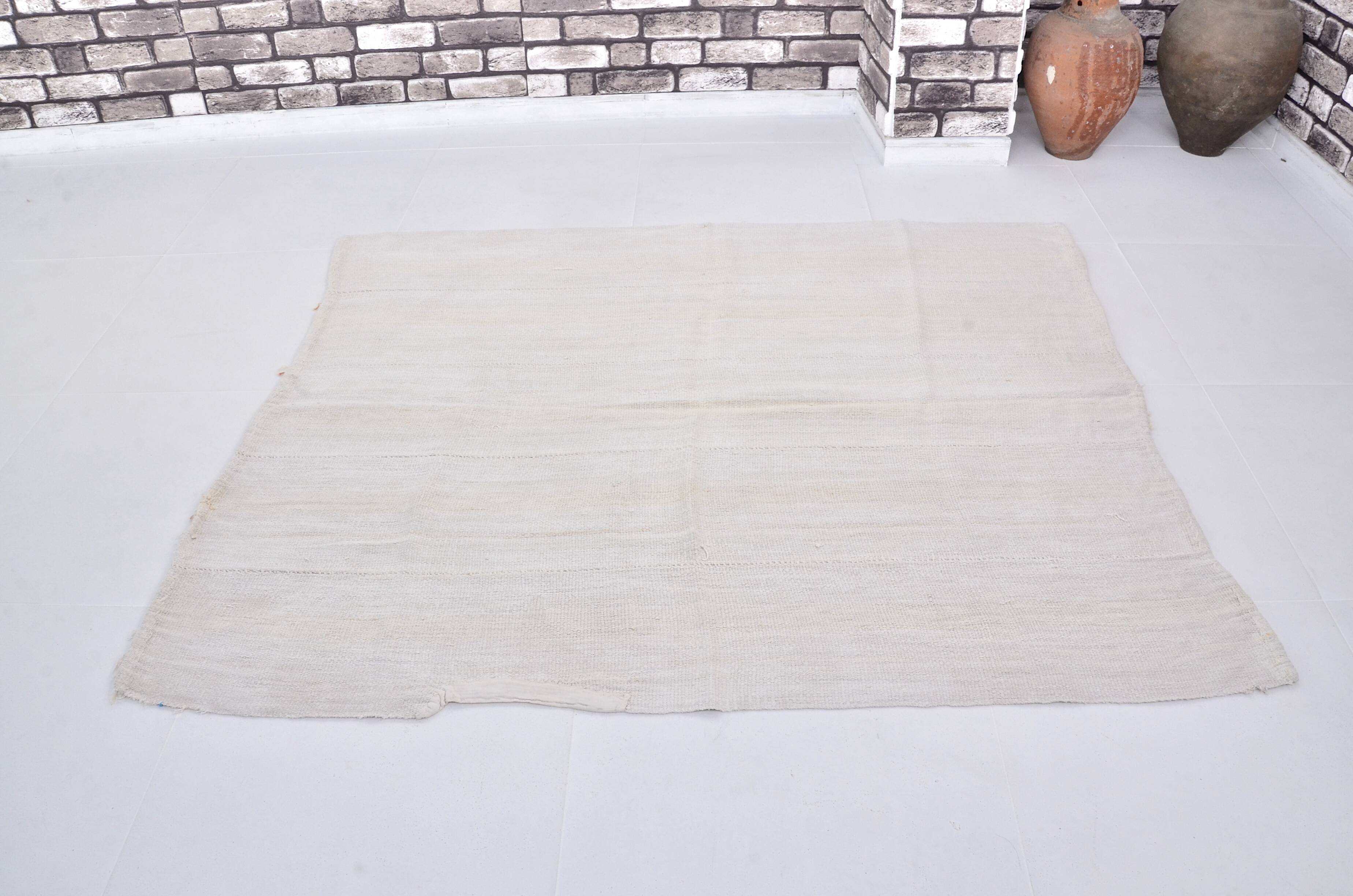 White Anatolian Handwoven Hemp Rug sku 3653