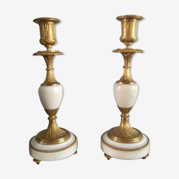 Pair of 19th-century bronze and marble candlesticks