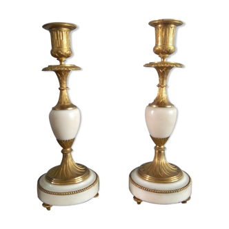 Pair of 19th-century bronze and marble candlesticks