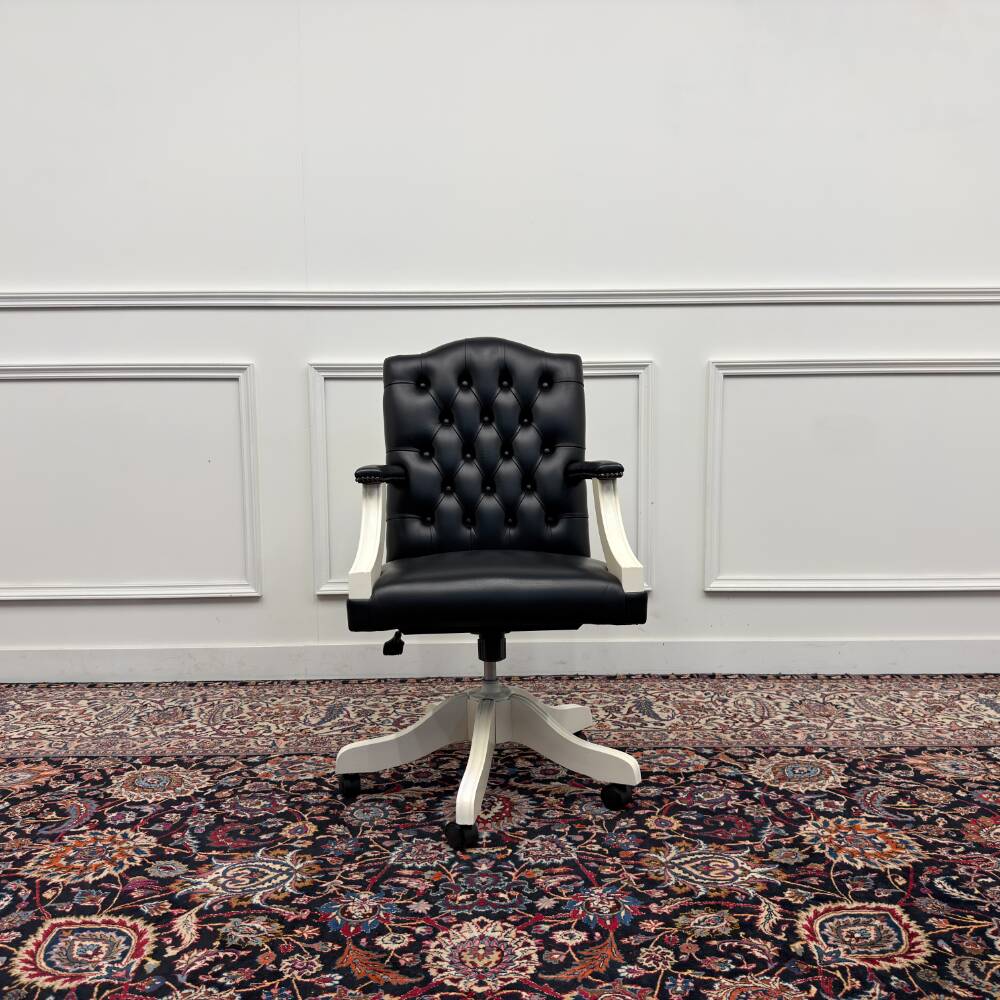 Classic English White Chesterfield Office Chair