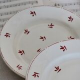 6 old Belgian Nimy earthenware soup plates with red pattern