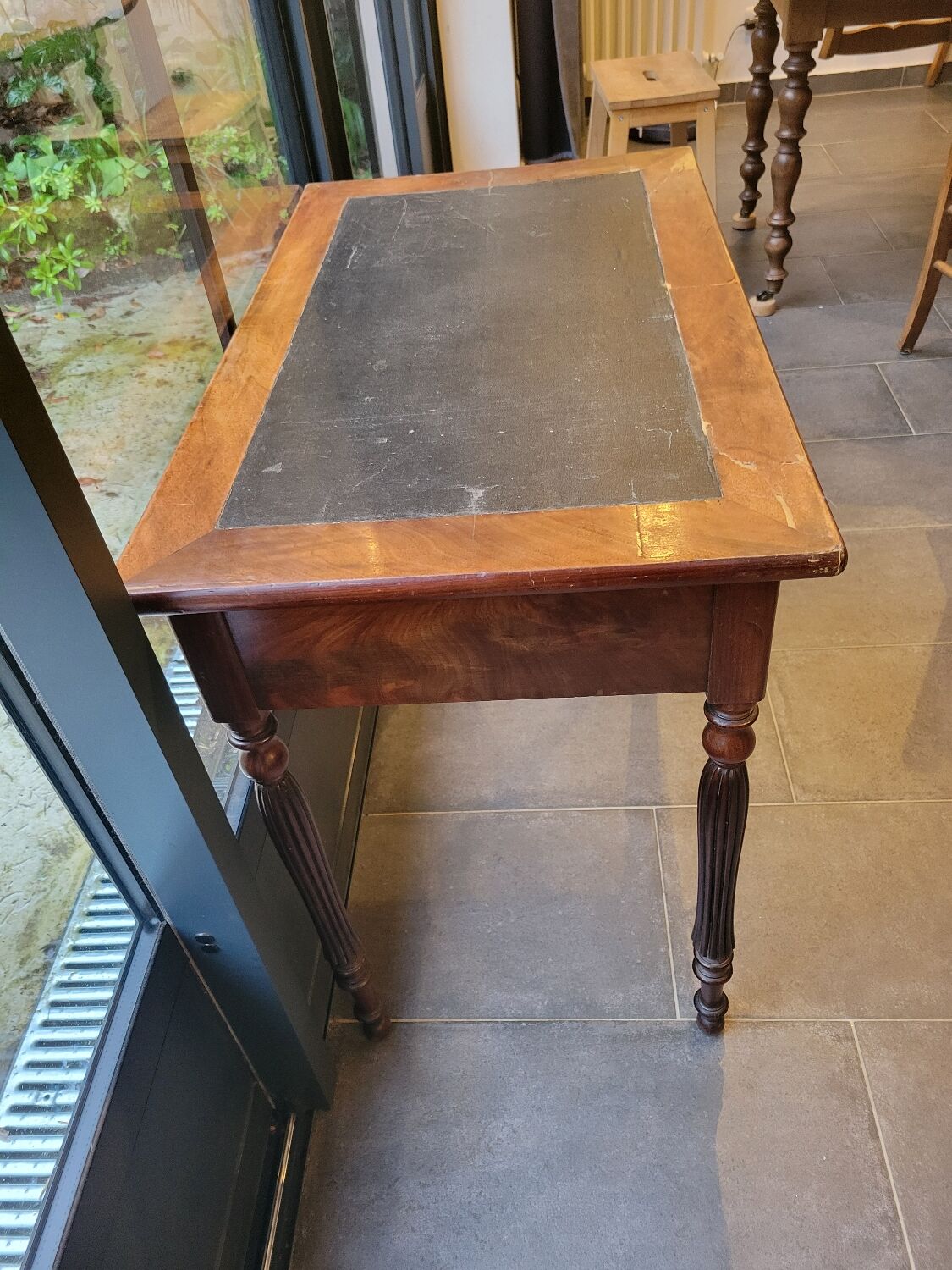 Side table with drawer and leather top