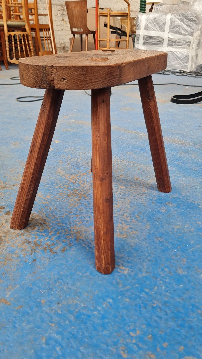 Pair of tripod stools in solid wood