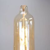 Lampadaire tripode en fer forgé brutaliste avec ampoule