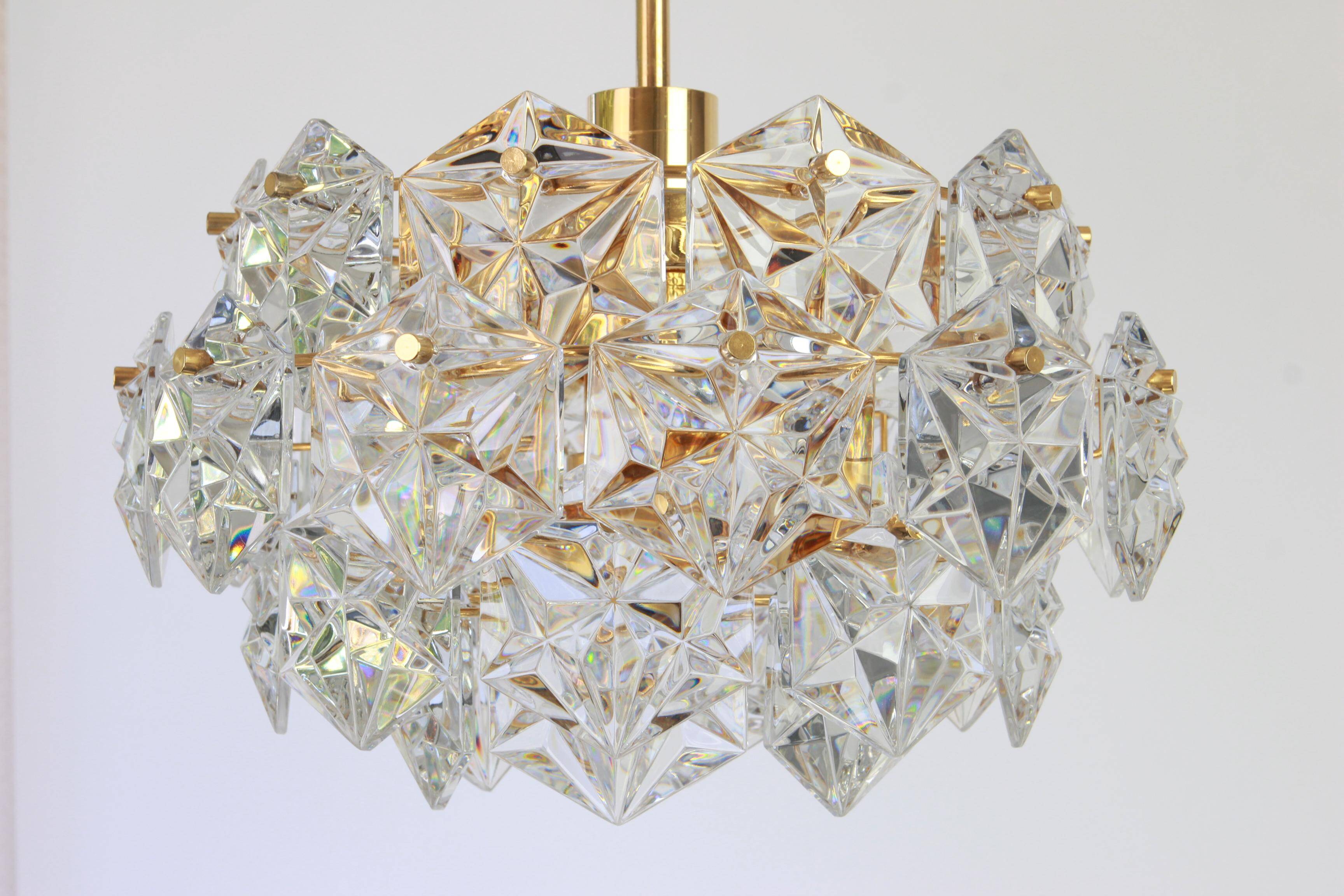 Magnificent chandelier, brass and crystal glass by Kinkeldey, Germany, 1970.