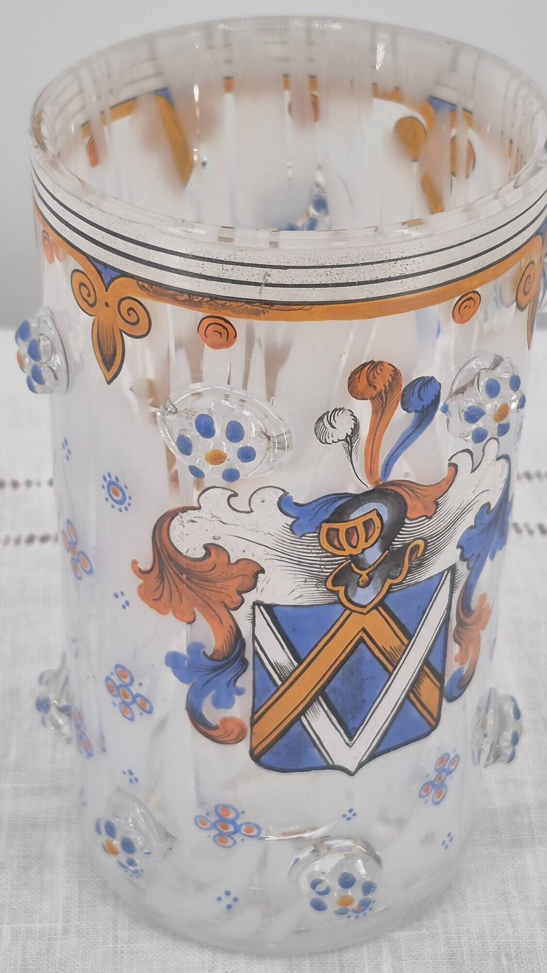 Small enamelled glass vase with armorial design in Historismus style from 19th century Bohemia.