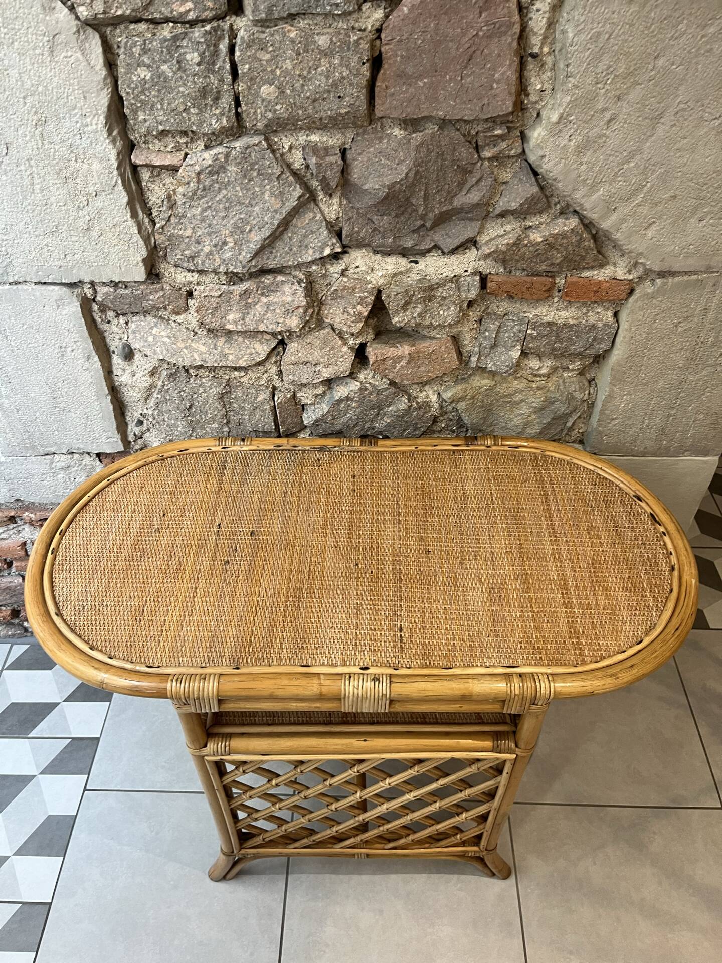 Table d'appoint, desserte en rotin, 2 niveaux