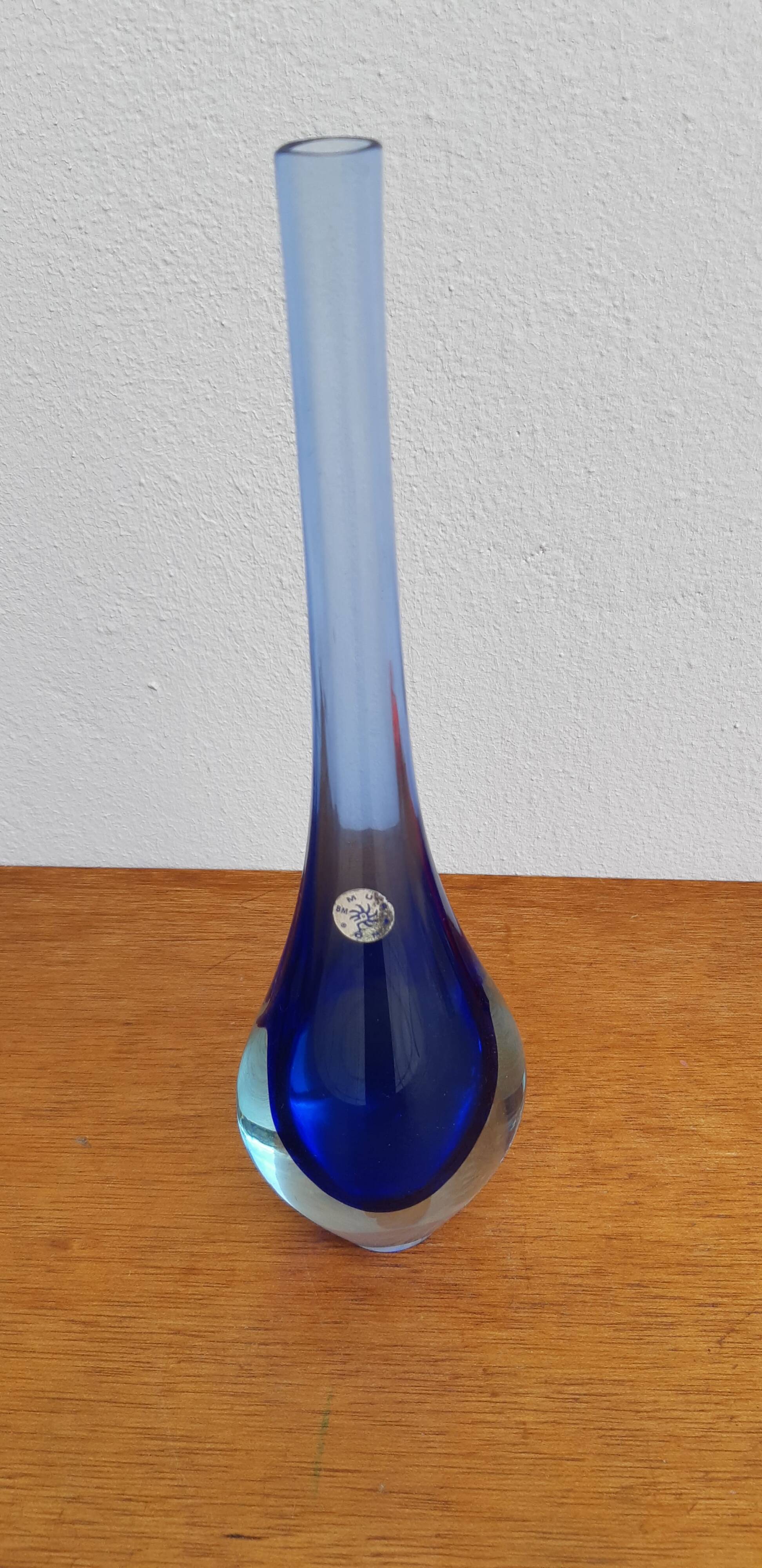 Murano glass Sommerso blue soliflore vase