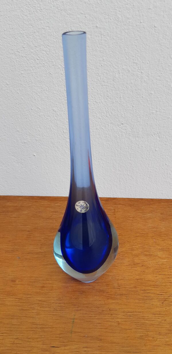 Vase soliflore en verre Murano Sommerso bleu