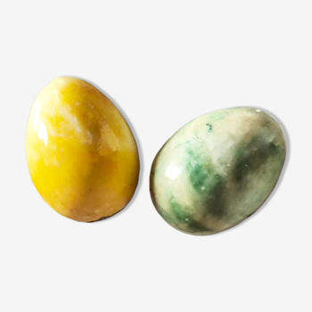 Two alabaster eggs