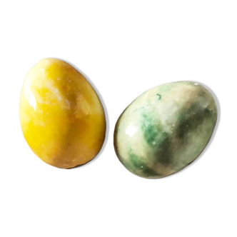 Two alabaster eggs