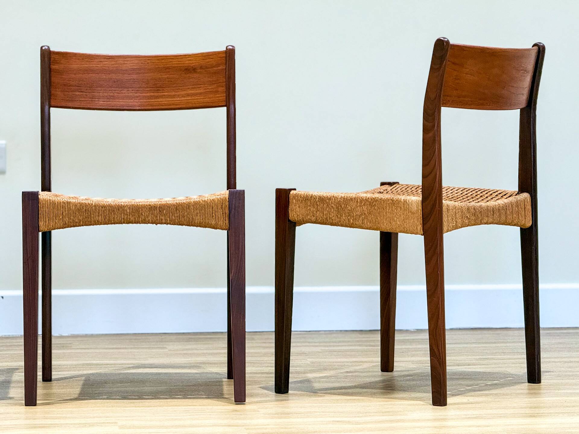 Danish chairs in teak and paper cord by Poul Volther (1960)