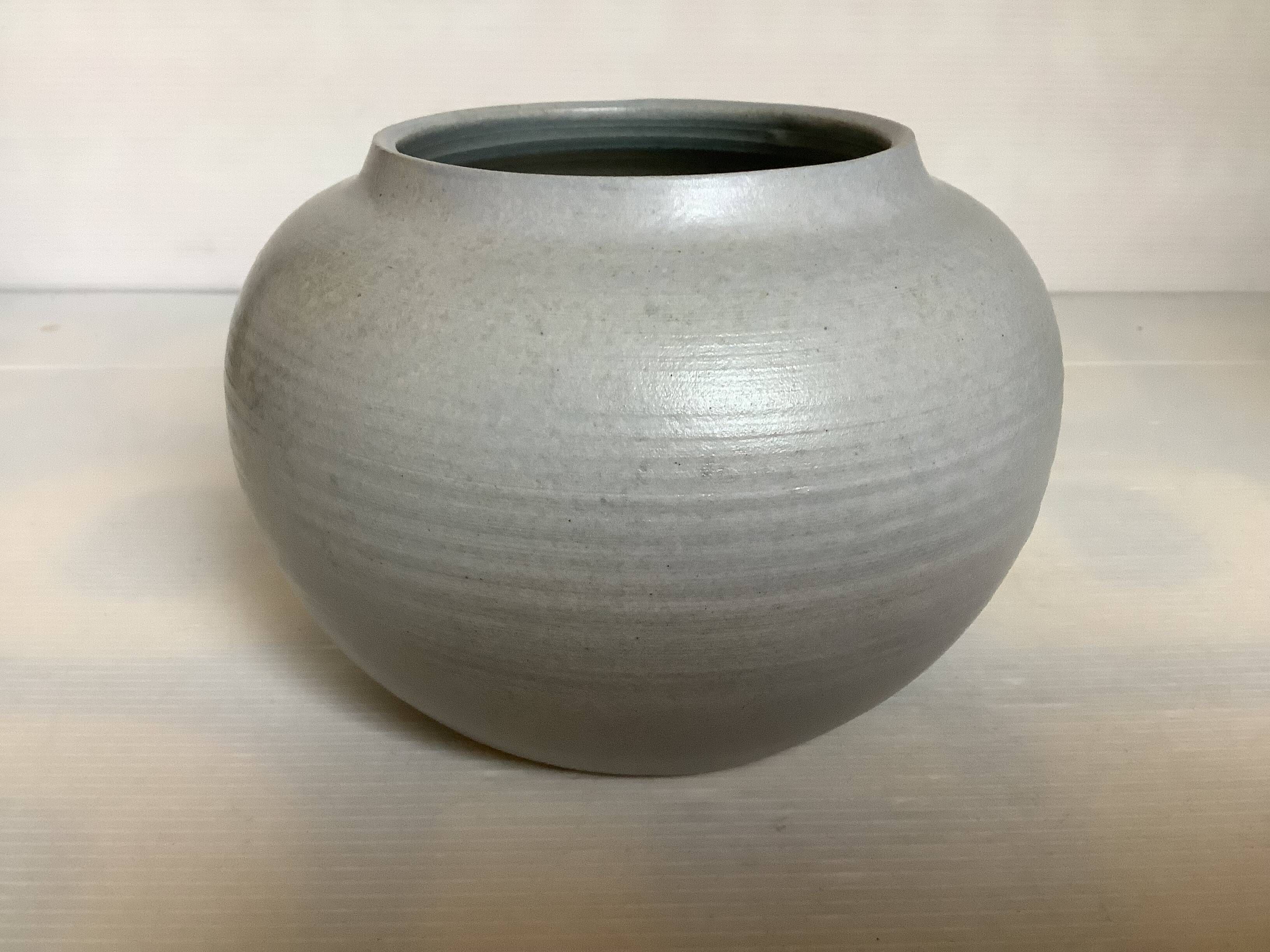 Grey blue ceramic round vase