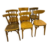 Set of 6 mismatched bistro chairs including Baumann and Luterma chairs