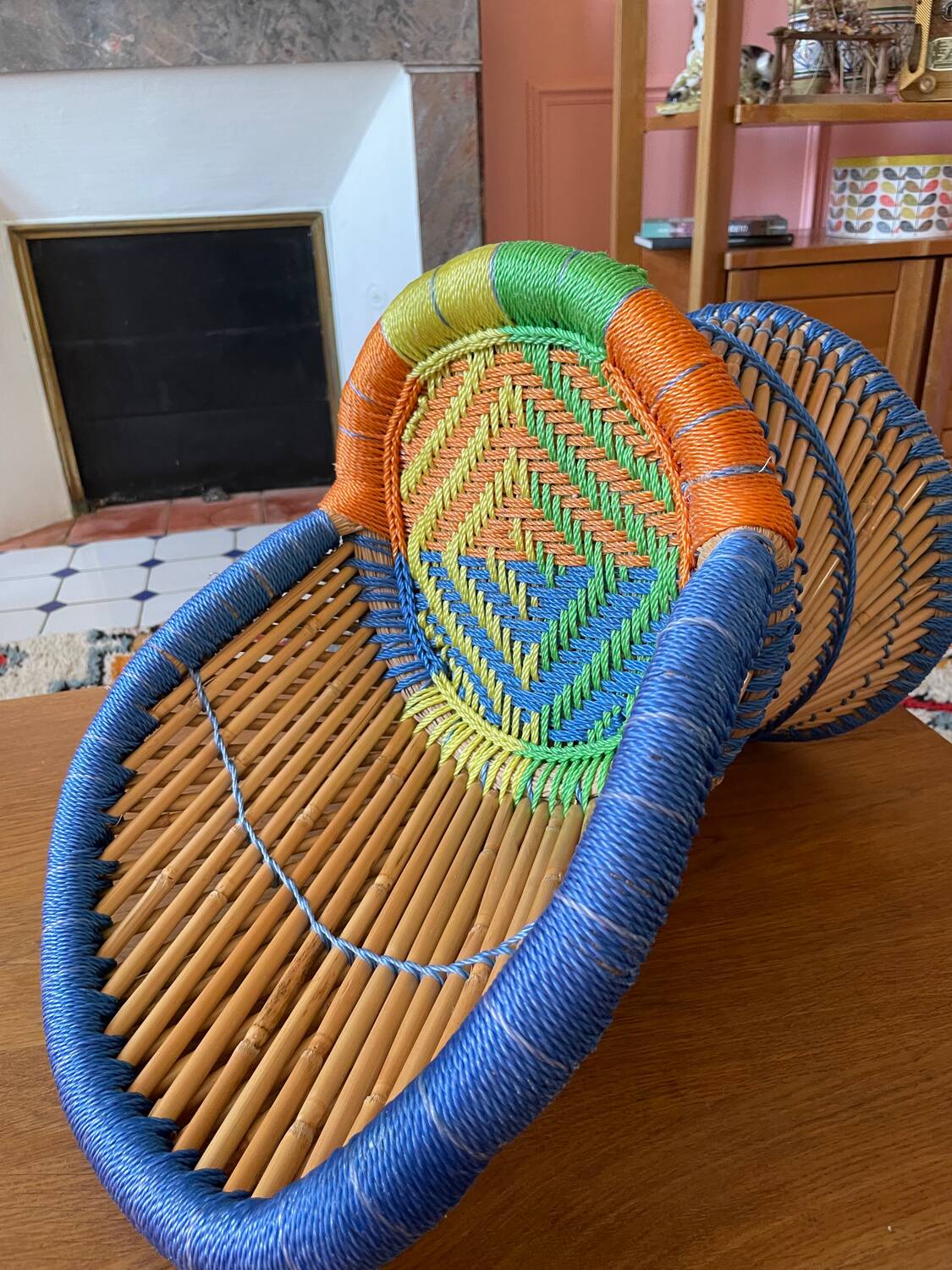 Rattan and rope children's armchair