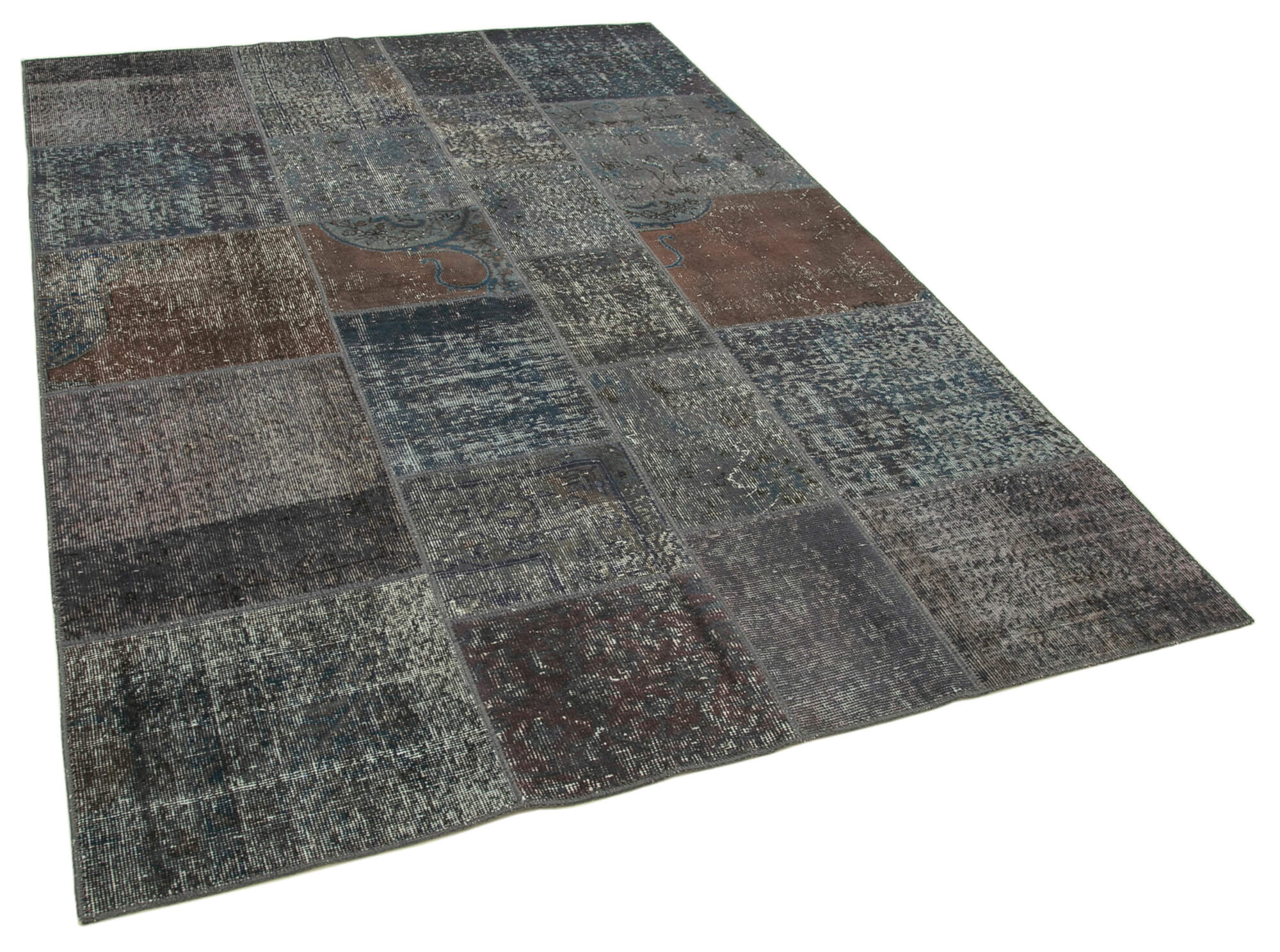 Handmade Anatolian Vintage 171 cm x 243 cm Grey Patchwork Carpet