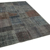 Handmade Anatolian Vintage 171 cm x 243 cm Grey Patchwork Carpet