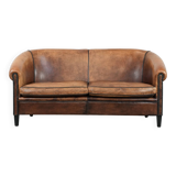 Comfortable vintage sheepskin 2.5-seater club sofa