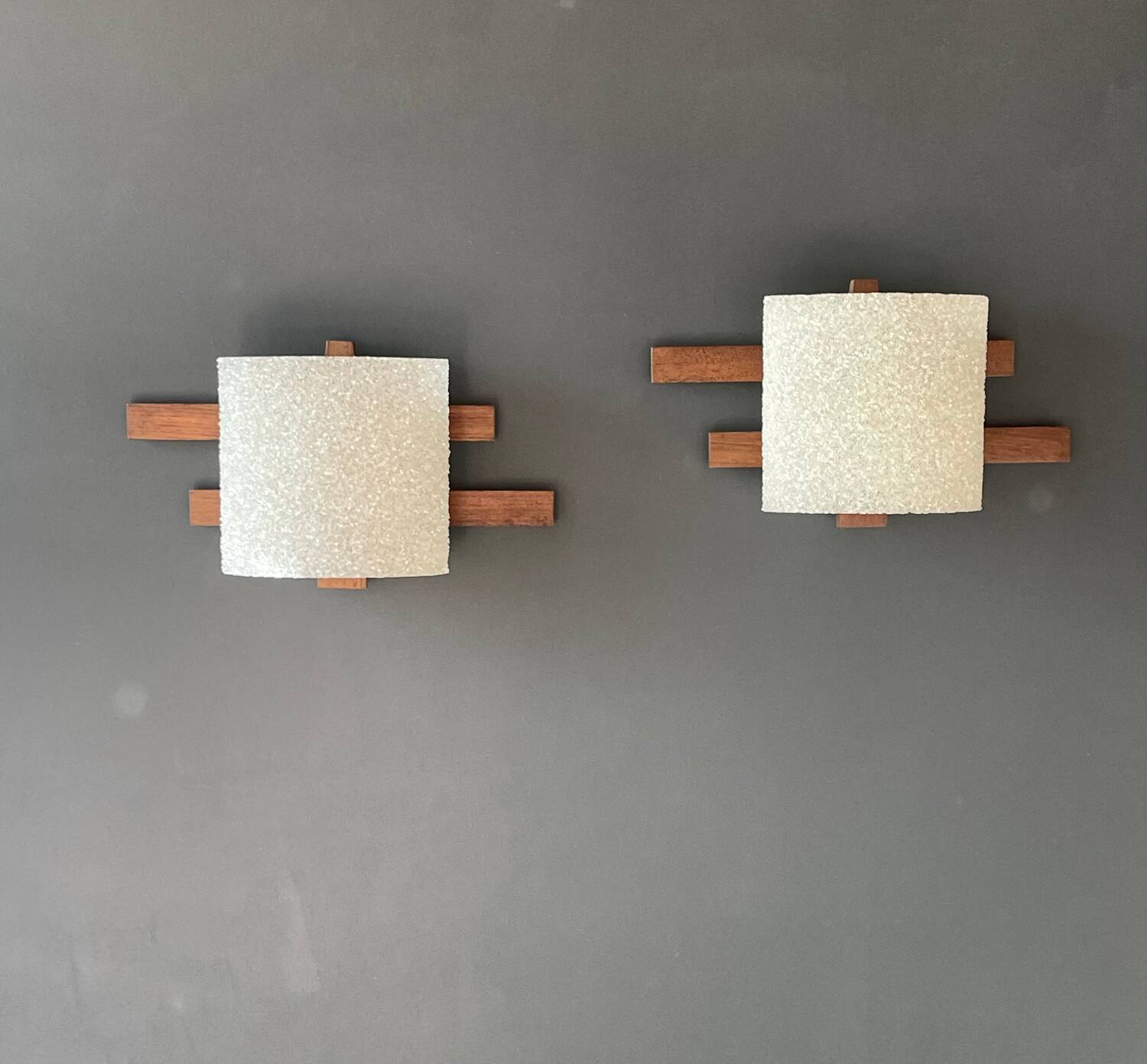 Pair of teak wall lights
